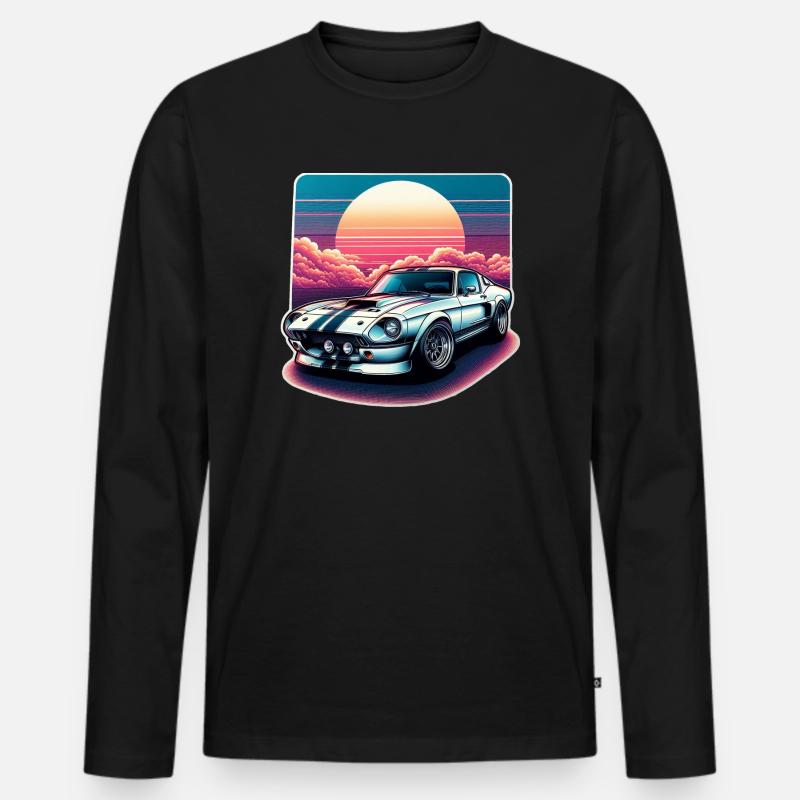 Oldtimer Sonnenuntergang - Männer Premium Bio Langarmshirt - Schwarz