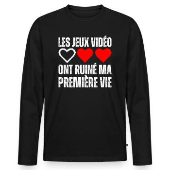 Les Jeux Vidéos Ont Ruiné Ma Vie Gamer Geek Gaming - T-shirt manches longues Premium bio Homme - noir - Devant - Nico (187cm)