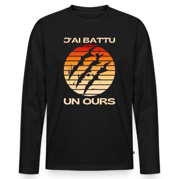 J'ai Battu Un Ours Humour Blessure Rétablissement - T-shirt manches longues Premium bio Homme - noir - Devant - Nico (187cm)