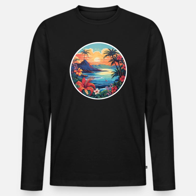Tropisches Paradies - Männer Premium Bio Langarmshirt - Schwarz