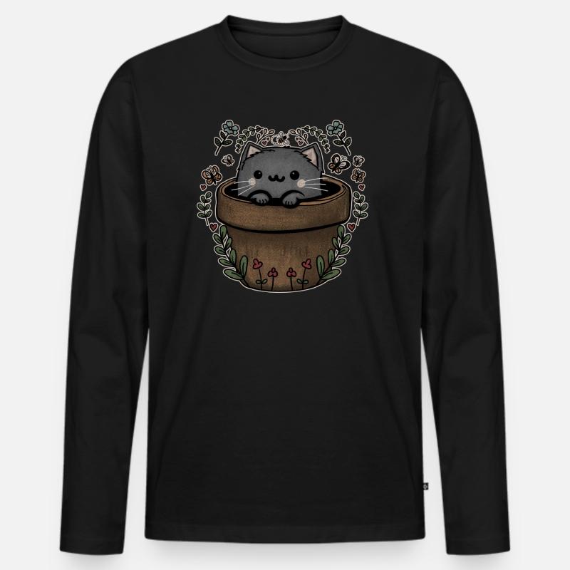 Blumenkatze - Männer Premium Bio Langarmshirt - Schwarz