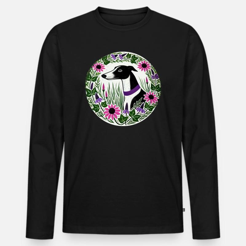 Schwarz-weißer Windhund - Männer Premium Bio Langarmshirt - Schwarz