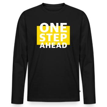 One step ahead | Motivation, goal, success - Men's Premium Organic Long Sleeve Shirt - black - Front - Nico (187cm)