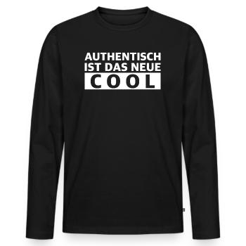 Authentisch ist das neue Cool | Erfolg, Mindset - Männer Premium Bio Langarmshirt - Schwarz - Vorne - Nico (187cm)