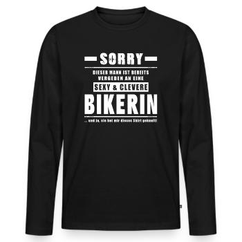 Bikerin - Mann Vergeben - Motorradfahrerin - Männer Premium Bio Langarmshirt - Schwarz - Vorne - Nico (187cm)