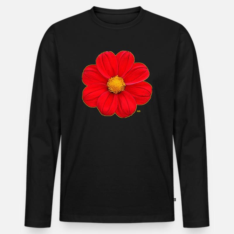 Rote Blume mit gelbem Herz - Männer Premium Bio Langarmshirt - Schwarz