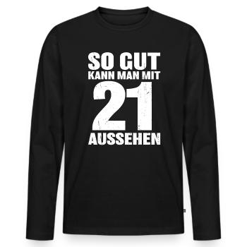 So gut kann man mit 21 aussehen - Männer Premium Bio Langarmshirt - Schwarz - Vorne - Nico (187cm)