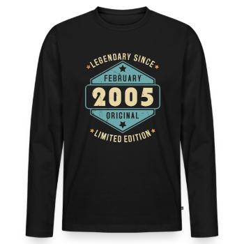 Février 2005 Vintage Retro Anniversaire - T-shirt manches longues Premium bio Homme - noir - Devant - Nico (187cm)