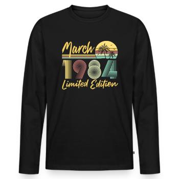 Mars 1984 Édition limitée - T-shirt manches longues Premium bio Homme - noir - Devant - Nico (187cm)