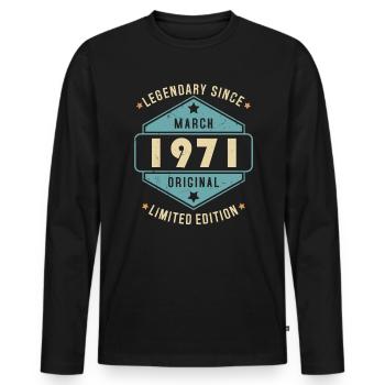 Mars 1971 Vintage Retro Anniversaire - T-shirt manches longues Premium bio Homme - noir - Devant - Nico (187cm)
