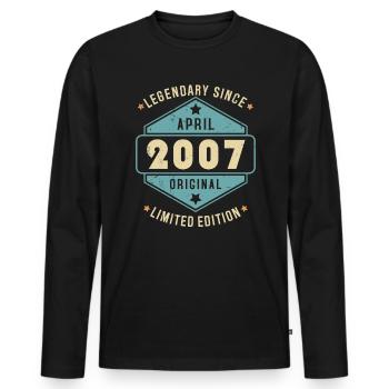 Avril 2007 Vintage Retro Anniversaire - T-shirt manches longues Premium bio Homme - noir - Devant - Nico (187cm)