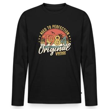 1984 Aged To Perfection Original Vintage - Männer Premium Bio Langarmshirt - Schwarz - Vorne - Nico (187cm)