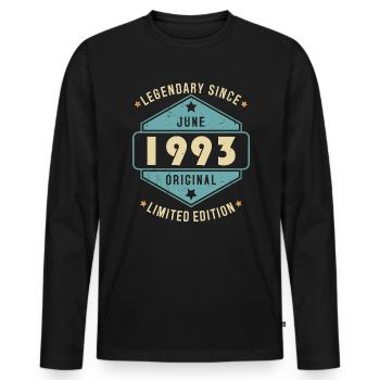 Juin 1993 Vintage Retro Anniversaire - T-shirt manches longues Premium bio Homme - noir - Devant - Nico (187cm)