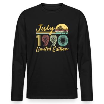July 1990 Limited Edition Birthday Gift - Men's Premium Organic Long Sleeve Shirt - black - Front - Nico (187cm)