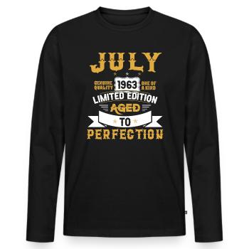 Anniversaire Juillet 1963 né Vintage - T-shirt manches longues Premium bio Homme - noir - Devant - Nico (187cm)