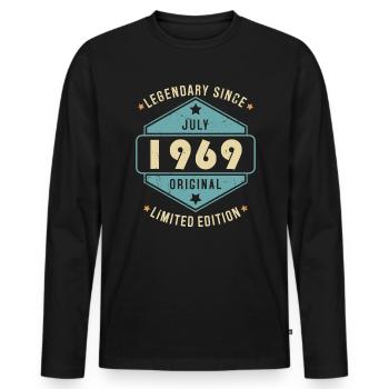 Juillet 1969 Vintage Retro Anniversaire - T-shirt manches longues Premium bio Homme - noir - Devant - Nico (187cm)