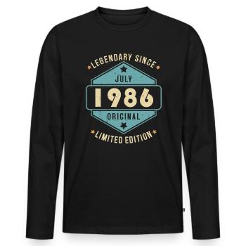 Juillet 1986 Vintage Retro Anniversaire - T-shirt manches longues Premium bio Homme - noir - Devant - Nico (187cm)