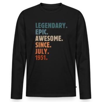 1951 July Vintage Birthday Gift - Men's Premium Organic Long Sleeve Shirt - black - Front - Nico (187cm)