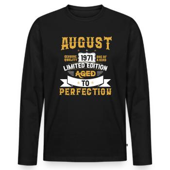 Birthday August 1971 born Vintage - Men's Premium Organic Long Sleeve Shirt - black - Front - Nico (187cm)