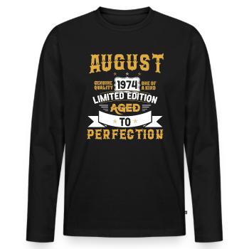 Anniversaire Août 1974 né Vintage - T-shirt manches longues Premium bio Homme - noir - Devant - Nico (187cm)