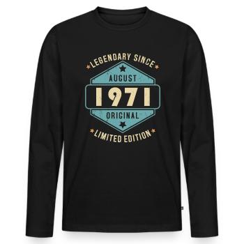 Août 1971 Vintage Retro Anniversaire - T-shirt manches longues Premium bio Homme - noir - Devant - Nico (187cm)