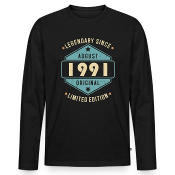 Août 1991 Vintage Retro Anniversaire - T-shirt manches longues Premium bio Homme - noir - Devant - Nico (187cm)