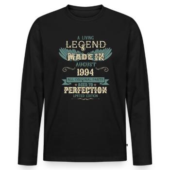Août 1994 Vintage Anniversaire - T-shirt manches longues Premium bio Homme - noir - Devant - Nico (187cm)