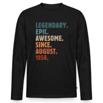 1958 August Vintage Birthday Gift - Men's Premium Organic Long Sleeve Shirt - black - Front - Nico (187cm)