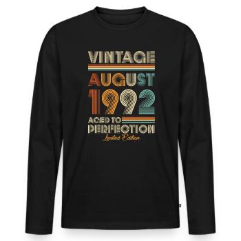 Vintage Aged To Perfection August 1992 - Men's Premium Organic Long Sleeve Shirt - black - Front - Nico (187cm)