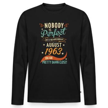 Personne n’est parfait né en août 1963 - T-shirt manches longues Premium bio Homme - noir - Devant - Nico (187cm)