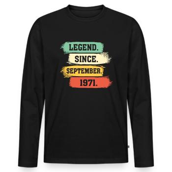 Légende depuis septembre 1971 - T-shirt manches longues Premium bio Homme - noir - Devant - Nico (187cm)