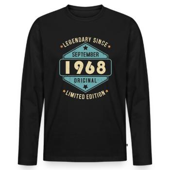Septembre 1968 Vintage Retro Anniversaire - T-shirt manches longues Premium bio Homme - noir - Devant - Nico (187cm)