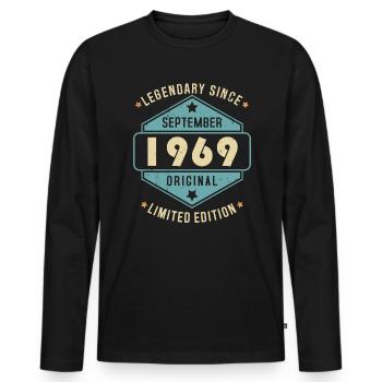 Septembre 1969 Vintage Retro Anniversaire - T-shirt manches longues Premium bio Homme - noir - Devant - Nico (187cm)