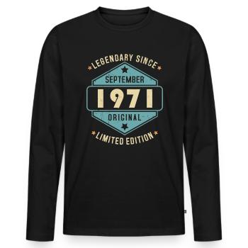 Septembre 1971 Vintage Retro Anniversaire - T-shirt manches longues Premium bio Homme - noir - Devant - Nico (187cm)