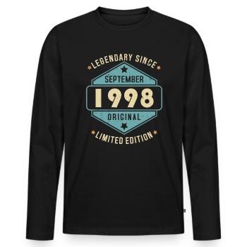 Septembre 1998 Vintage Retro Anniversaire - T-shirt manches longues Premium bio Homme - noir - Devant - Nico (187cm)