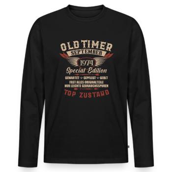 Oldtimer September 1974 Jahrgang Geburtstag - Männer Premium Bio Langarmshirt - Schwarz - Vorne - Nico (187cm)