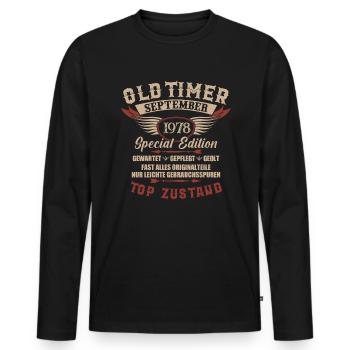 Oldtimer September 1978 Jahrgang Geburtstag - Männer Premium Bio Langarmshirt - Schwarz - Vorne - Nico (187cm)