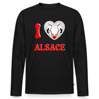 I love Alsace Alsace Cigognes J'aime l'alsace - T-shirt manches longues Premium bio Homme - noir - Devant - Nico (187cm)
