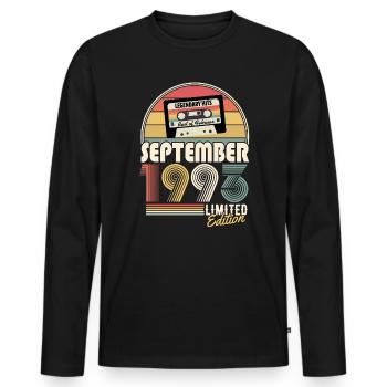 Septembre 1993 Vintage Cadeau d’anniversaire - T-shirt manches longues Premium bio Homme - noir - Devant - Nico (187cm)