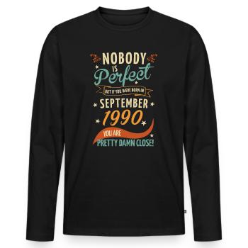 Nobody is perfect born in September 1990 - Men's Premium Organic Long Sleeve Shirt - black - Front - Nico (187cm)