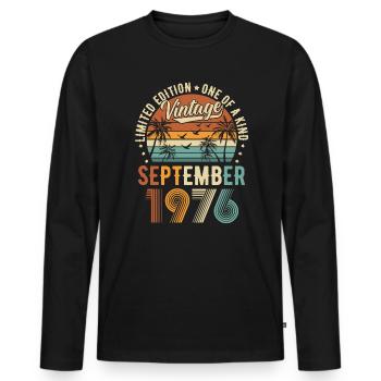 Édition limitée Septembre 1976 Cadeau d’anniversaire - T-shirt manches longues Premium bio Homme - noir - Devant - Nico (187cm)