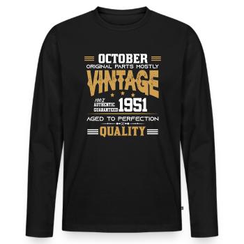 Vintage Aged To Perfection October 1951 - Men's Premium Organic Long Sleeve Shirt - black - Front - Nico (187cm)