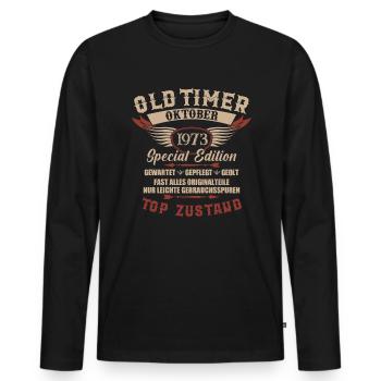 Oldtimer Oktober 1973 Jahrgang Geburtstag - Männer Premium Bio Langarmshirt - Schwarz - Vorne - Nico (187cm)