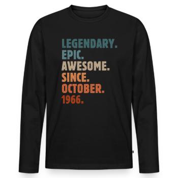 1966 October Vintage Birthday Gift - Men's Premium Organic Long Sleeve Shirt - black - Front - Nico (187cm)
