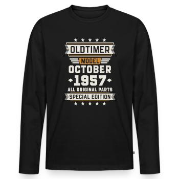 Oldtimer Oktober 1957 Geburtstag Geschenk - Männer Premium Bio Langarmshirt - Schwarz - Vorne - Nico (187cm)