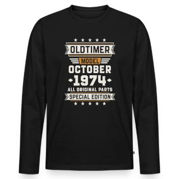 Oldtimer October 1974 Birthday Gift - Men's Premium Organic Long Sleeve Shirt - black - Front - Nico (187cm)