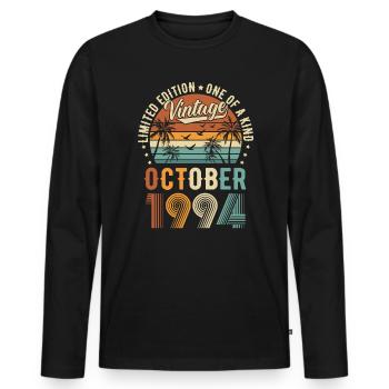 Édition limitée Octobre 1994 Cadeau d’anniversaire - T-shirt manches longues Premium bio Homme - noir - Devant - Nico (187cm)