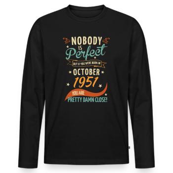 Nobody is perfect born in October 1951 - Men's Premium Organic Long Sleeve Shirt - black - Front - Nico (187cm)