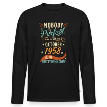 Personne n’est parfait né en octobre 1958 - T-shirt manches longues Premium bio Homme - noir - Devant - Nico (187cm)