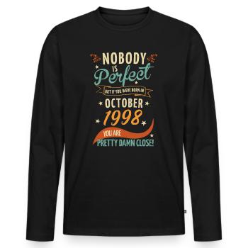 Personne n’est parfait né en octobre 1998 - T-shirt manches longues Premium bio Homme - noir - Devant - Nico (187cm)